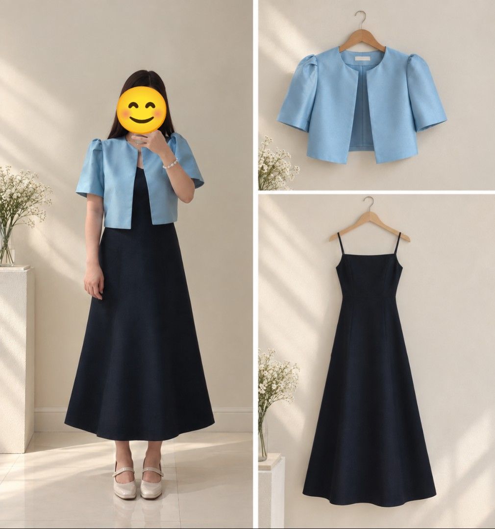 Bolero with Black Dress (Category: Dresses) located in Quezon City. Submitted by otsutsugamushi (Listing ID 1462089134, Image 1). Description: - Two-piece set: Light blue bolero - Black midi dress with spaghetti straps - Used only once during oath taking ORIGINAL PRICE bolero: 1,000 black dress: 1,630 SELLING PRICE: 2,500 SET loc: Quezon City.