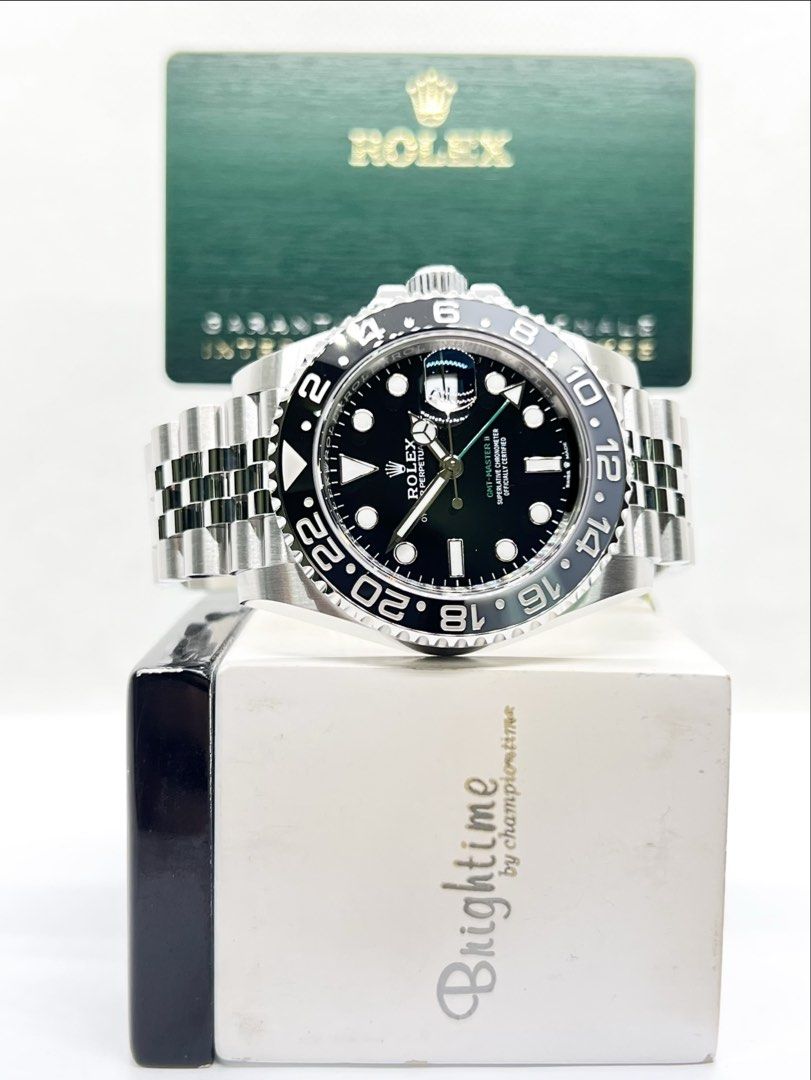 Brand New Rolex Oyster Gmt Master II 126710GRNR “Bruce Wayne” Black Dial Automatic Steel Casing Bracelet ( Sept 26 ) (Category: Watches) located in Singapore. Submitted by brightime (Listing ID 1462088099, Image 2). Description: Brand New Rolex Oyster Gmt Master II 126710GRNR “Bruce Wayne” Black Dial Automatic Steel Casing Bracelet ( Sept 26 ) ** Brand New ** ** Stickers Removed By AD ** Model : 126710GRNR Also known as : Oyster Gmt Master II “Br