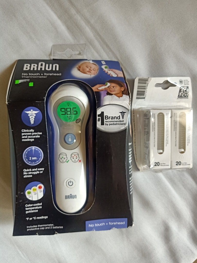 BRAUN ®️ No Touch Thermometer and Filter Set (Category: Baby Monitors) located in Iriga City. Submitted by reikakoleksyon (Listing ID 1462057335, Image 1). Description: ‼️BRAUN®️‼️ Thermometer 40 pieces Filter 👍TAKE ALL BRAND NEW 💯% Original Item Bought from US.