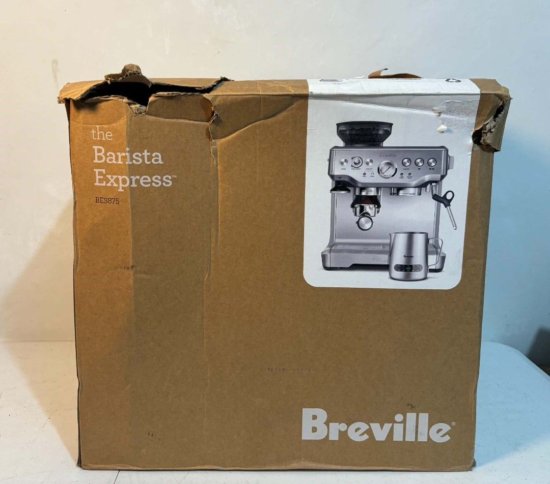 Breville Barista Express Espresso Machine (Category: Coffee Machines & Makers) located in Caloocan City. Submitted by souththrift_taytay (Listing ID 1462210986, Image 1). Description: Breville Barista Express Espresso Machine Australian mall pull out Used as display/demo unit 220V Model:BES875 with box Inclusion Portafilter 3 filter cups Descaling liquid 2 cleaning tablet Milk Pitcher Tamper Good as new 33k.