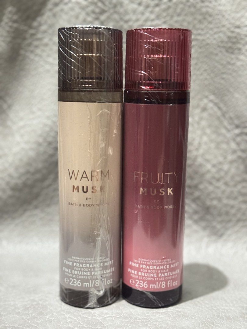 Bundle Sale! Bath & Body Works Mists (Category: Fragrance & Deodorants) located in Quezon City. Submitted by gdpc_ph (Listing ID 1462193055, Image 1). Description: Fragrance Mist Name: Bath & Body Works Fruity Musk & Warm Musk (OG) Size: 236ML each Item Condition: - Brand New! - Bought in Canada. - Actual photos posted. - Plastic seal intact. Fixed Price for bundle. Questions? Feel free to send us a PM. Thank you Carousell!.