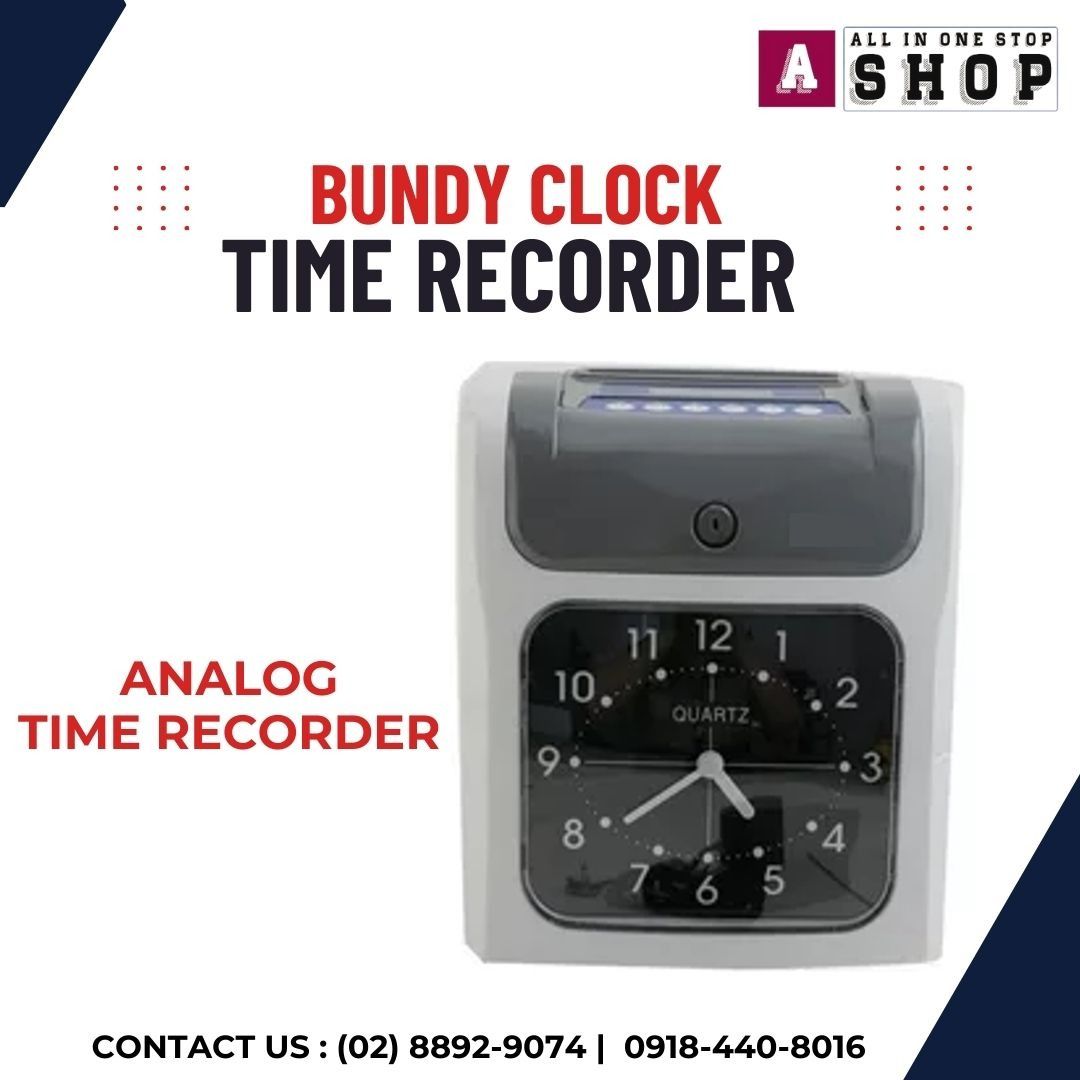 Bundy Clock Time Recorder (Category: Office & Business Technology) located in Makati City. Submitted by one-shop.mkt (Listing ID 1462083737, Image 1). Description: S-960P : Infinite Time Recorder Analog Clock Display | 24H Format Only Capacity: 100 Employees | 6 Column Entries 2-Color Printing (Red & Black) Programmable Alarm | Automatic Card Feed/Release Free: 100 pcs C9000+ Timecard Warranty: 7 Days carry in .