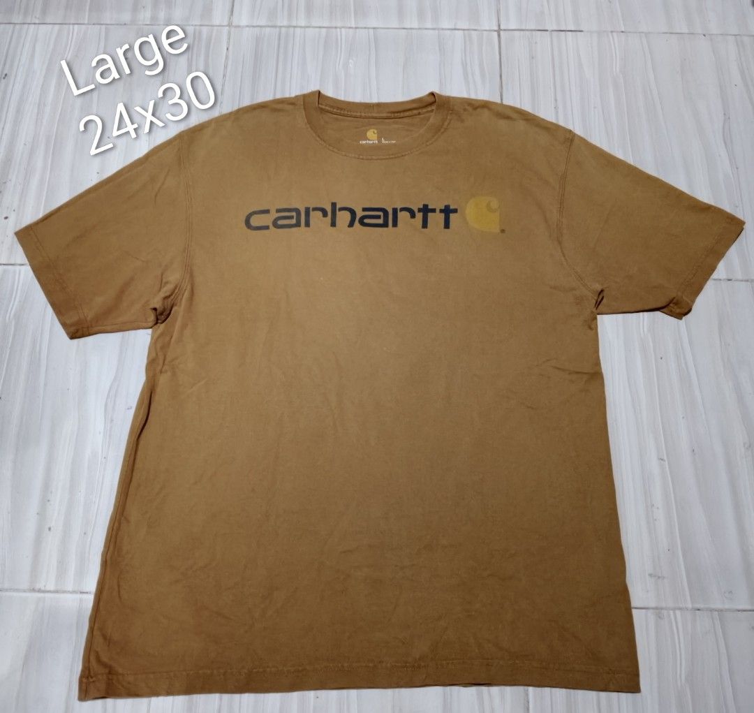 Carhartt Tees (Category: Tshirts & Polo Shirts ) located in Santa Cruz. Submitted by jm.co (Listing ID 1462261797, Image 2). Description: Forsale Carhartt Tees size Large dimes 34x30 no major issue there is a little dot stain in yhe front but not noticeable in verygood condition for only 500 stacruz laguna.