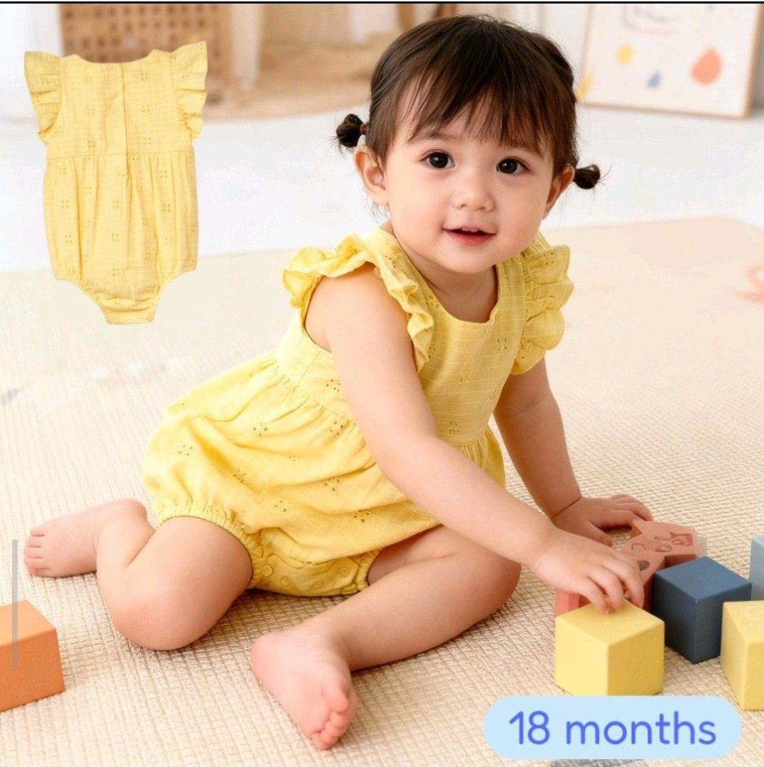 Cat & Jack Baby Eyelet Romper — 18 Months (Category: Babies & Kids Fashion) located in Taguig. Submitted by usa_dibs (Listing ID 1462167402, Image 1). Description: 🌼 Item Description: Cat & Jack Baby Eyelet Romper — 18 Months Brand: Baby Cat & Jack Size: 18 Months Color: Soft Pastel Yellow Material: Premium lightweight 100% cotton — breathable, soft, and gentle on baby’s skin Origin: Made in India Condition: Brand New with Tags attached ✨ Key Fe