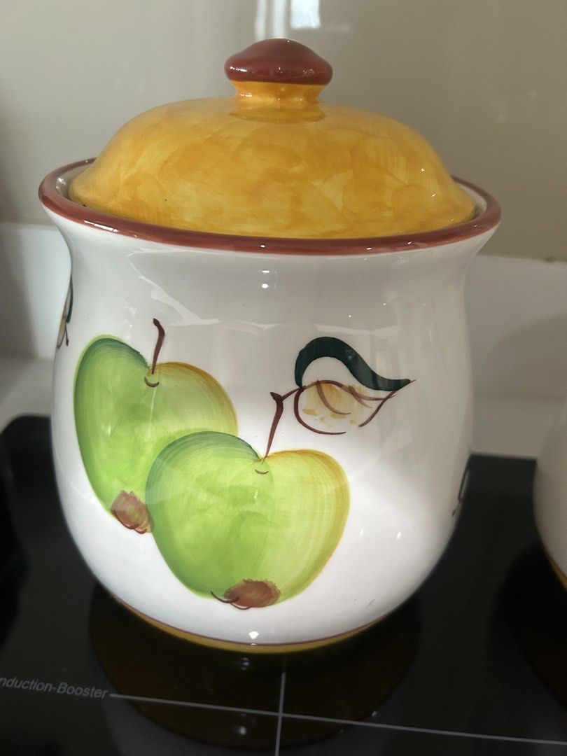 Ceramic Fruit design Canister Set ( 3 sizes) (Category: Bathroom & Kitchen Fixtures) located in Manila. Submitted by chiccorner (Listing ID 1462087106, Image 2). Description: Small Diameter4.24” Height without Lid 5” Height with Lid 6.5” Medium Diamter 5.5” Height without lid 6” Height with Lid 7.5” Large diameter 6” Height without Lid 7” Height with Lid 8.5” .