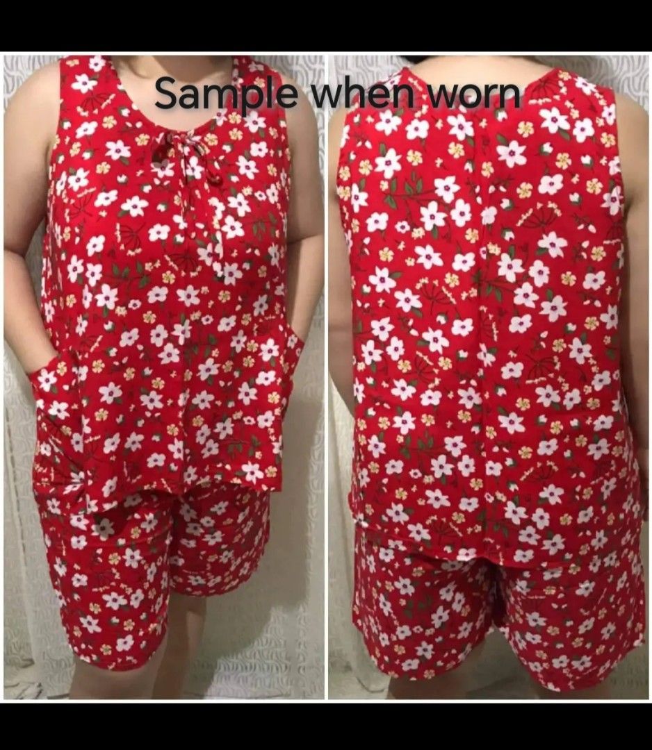 Challis Terno shorts sleeveless Plussize (Category: Sets or Coordinates) located in Taguig. Submitted by seyernaehm (Listing ID 1462136237, Image 2). Description: Challis Terno shorts sleeveless Plus size Freesize XL to 2XL With pocket Actual Photos posted Fabric Challis Measurements Top Bust 42inches Length 23inches Shorts Waist 25inches stretch up to 44 inches Length 17inches Pick your choice now Enjoy shopping ‼️‼️‼️.