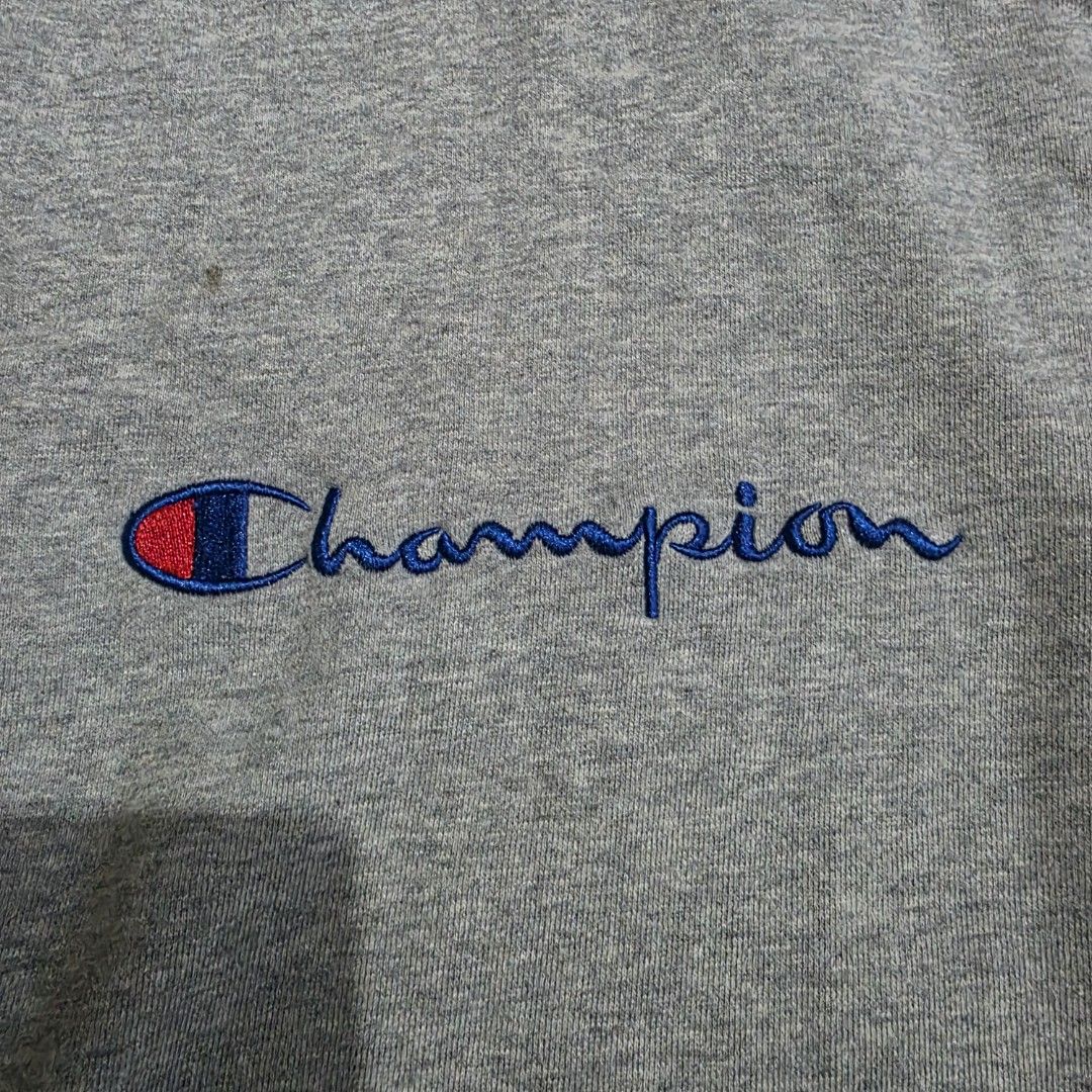 Champion Grey Hoodie Sweatshirt (Category: Coats, Jackets and Outerwear) located in Quezon City. Submitted by kick_mnl (Listing ID 1462185787, Image 2). Description: - Classic grey Champion hoodie - Embroidered Champion logo on chest and sleeve - Adjustable drawstring hood - Convenient front pocket - Made from a soft and comfortable cotton blend - Ideal for everyday casual style.