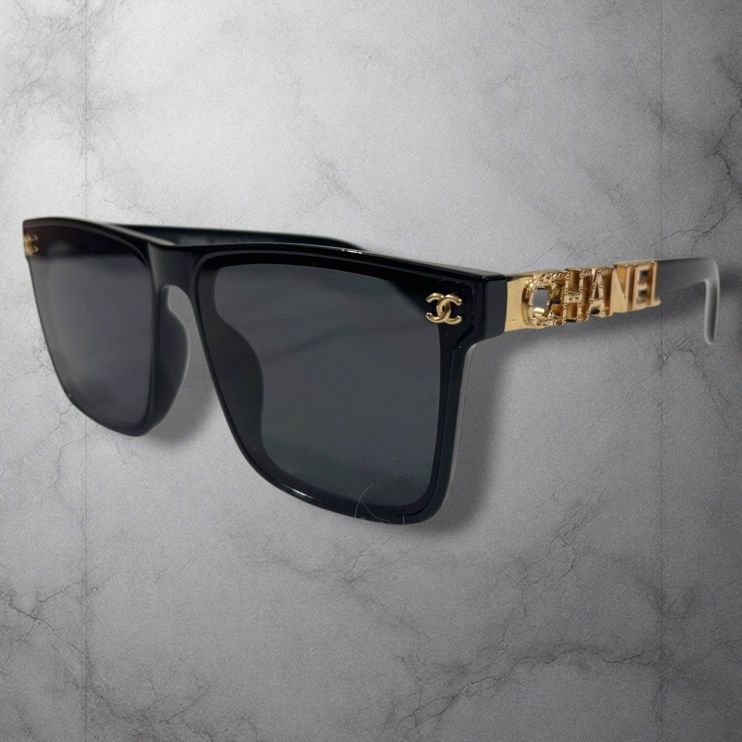 Chanel Black Square Sunglasses Gold CC Logo (Category: Sunglasses & Eyewear) located in Cavite. Submitted by itsayaaa (Listing ID 1462093242, Image 1). Description: Black acetate frames - Gold 'CHANEL' lettering on temples - Gold CC logo on the side - Made in Italy - Comes with original case Y2k.