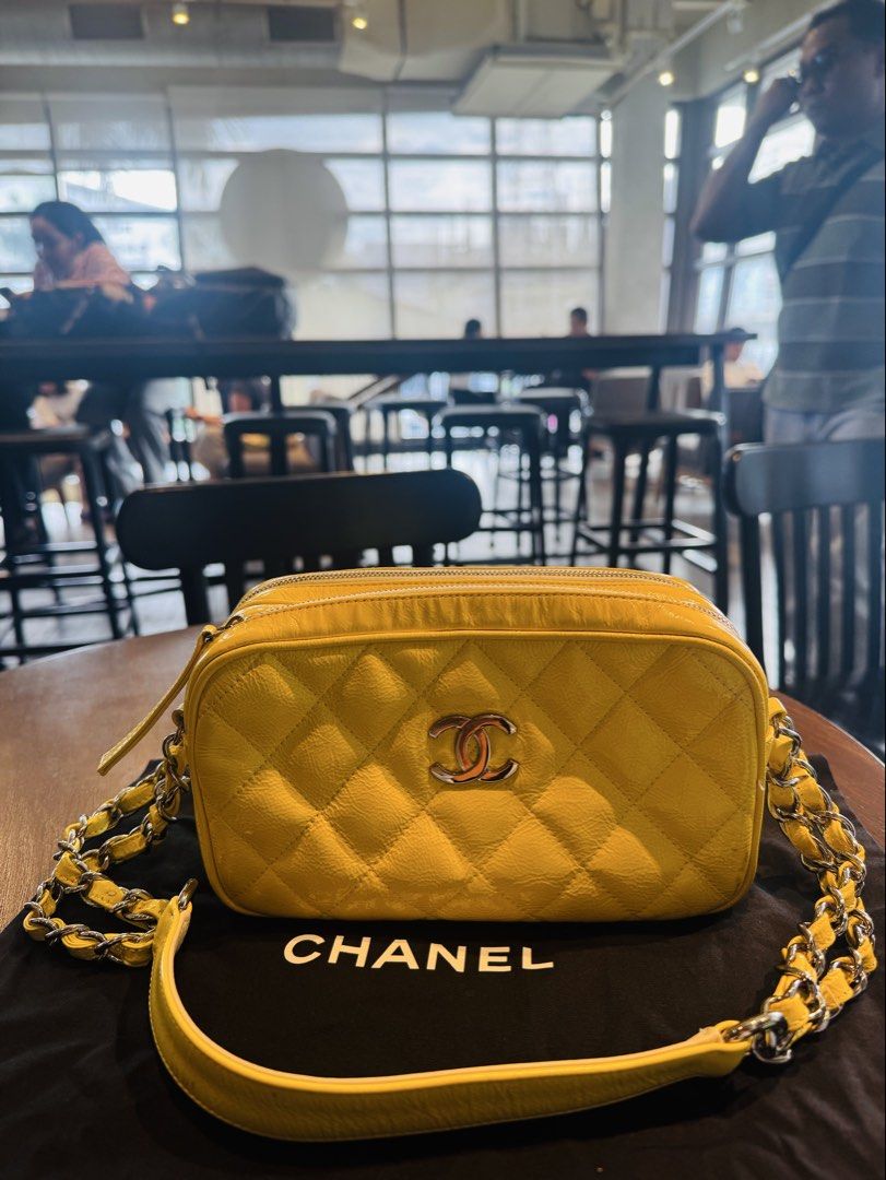 Chanel Yellow Quilted Leather Camera Bag (Category: Luxury Bags & Wallets) located in Marilao. Submitted by cj458678 (Listing ID 1462208789, Image 3). Description: - Authentic Yellow Chanel Camera Bag - Quilted Leather with Silver Hardware - Signature Chain Strap Detail - Comes with Original Dust Bag - Versatile for Everyday or Special Occasions - Adds a vibrant pop of color to any outfit - open for layaway no additional interest .