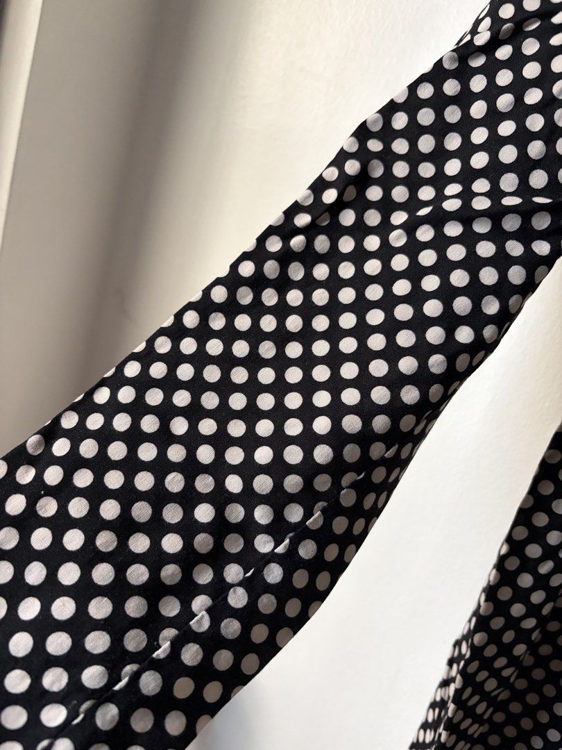 Chic Polka Dot Viscose Dress (Category: Dresses) located in Las Pinas. Submitted by bibliomomma (Listing ID 1462096760, Image 3). Description: Cue Australia Size 12 Elegant black viscose dress with a classic white polka dot print. Features long sleeves, round neckline, and a relaxed, flowy fit-comfortable and easy to style for both casual and dressy occasions When laid flat Pit to pit 18inches Length 33 inches MOP Gcash.