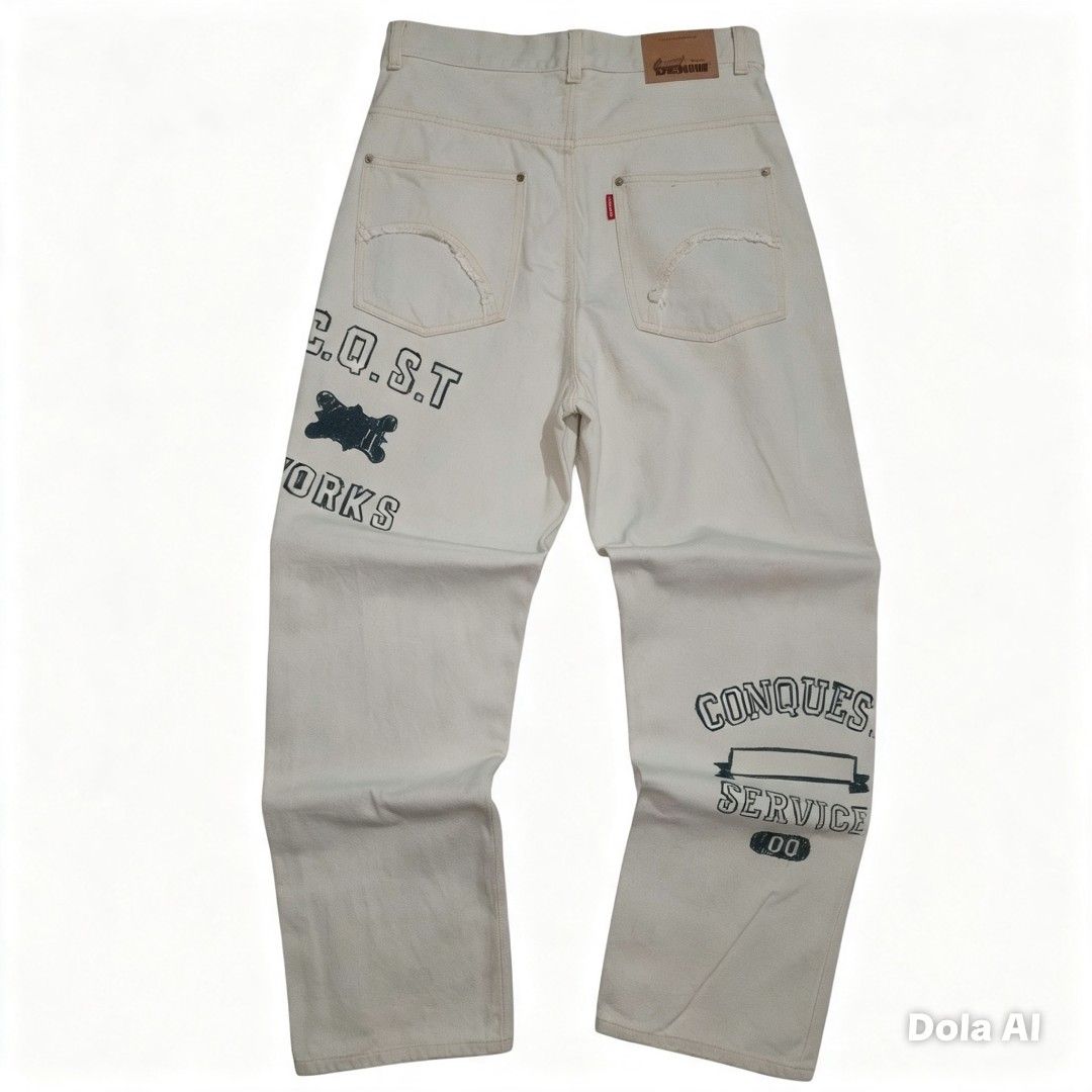 Conquest baggy pants (Category: Jeans) located in Bacoor. Submitted by jeffmedrin55454 (Listing ID 1462164774, Image 2). Description: dimes: waist 32 length 42 hem 12 thighs 8.5 issue: washable stains.