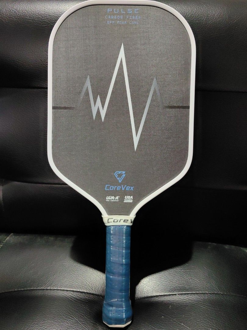 Core Vex Pulse Pickleball Paddle - Carbon Fiber (Category: Racket and Ball Sports) located in Pasay City. Submitted by roe.sell (Listing ID 1462083356, Image 1). Description: Selling a CoreVex Pulse pickleball paddle. It's made with epp foam core carbon fiber and has a honeycomb core. The paddle is USA Pickleball approved. Grip is blue and shows some signs of use. Great for players looking for a responsive paddle..