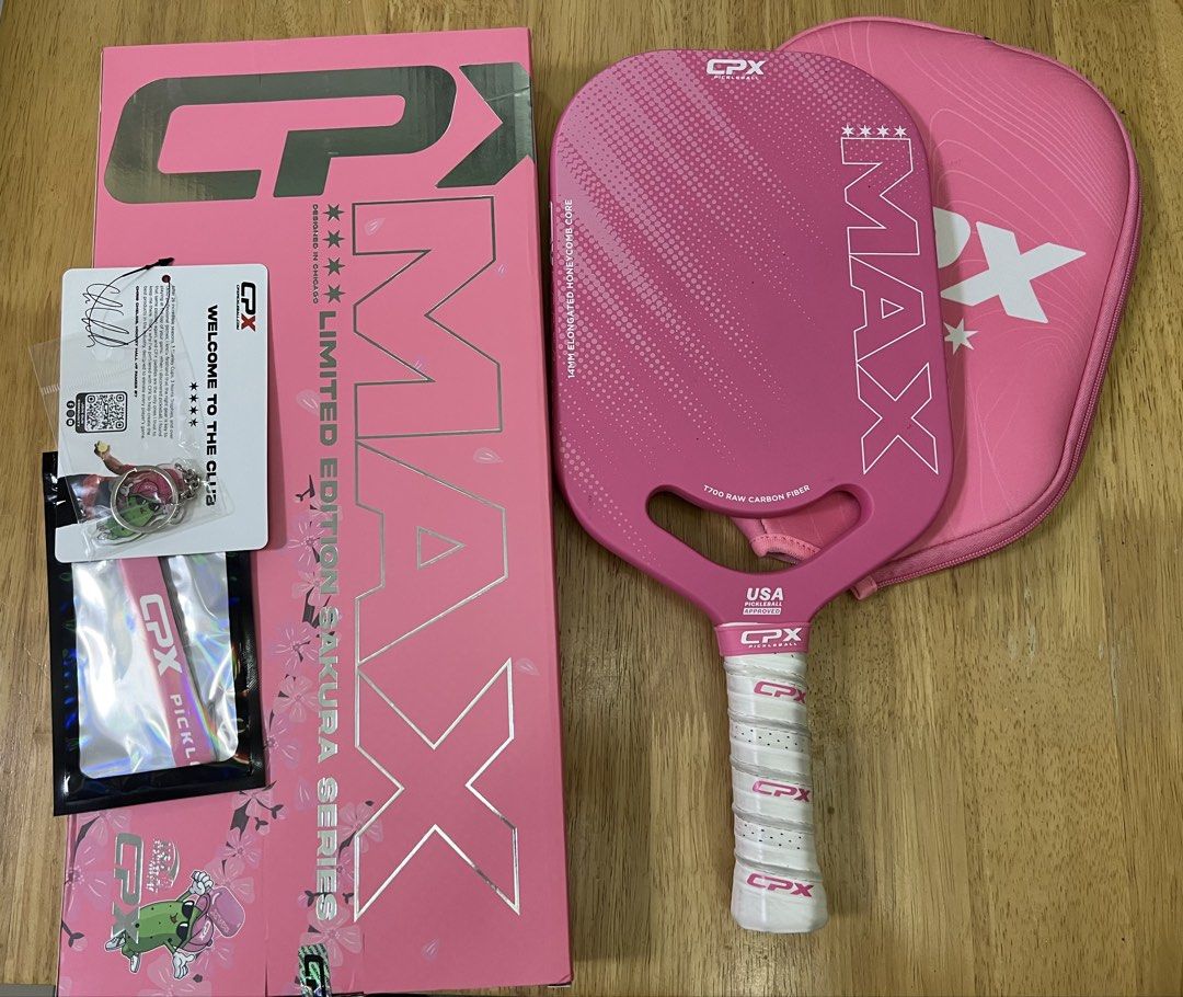 CPX MAX Limited Edition Sakura Series Pickleball Paddle (Category: Racket and Ball Sports) located in Quezon City. Submitted by cass.sells (Listing ID 1462200945, Image 1). Description: - Limited Edition Sakura Series CPX MAX pickleball paddle - T700 Raw Carbon Fiber construction - USA approved for tournament play - Includes original protective case and all original inclusions - Lady-owned - RFS: Have other paddles.