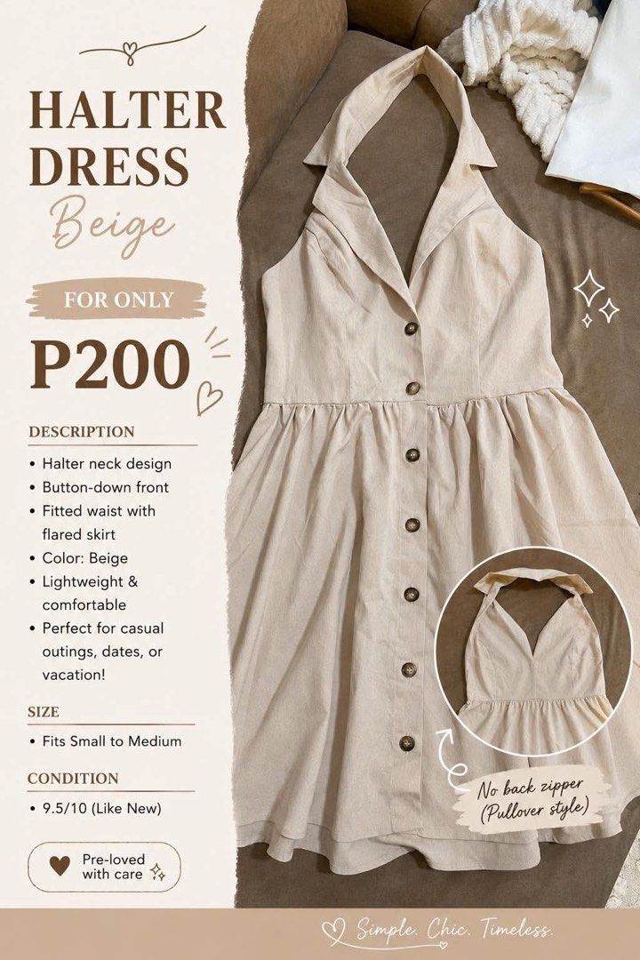 Cream/apricot dress,haltered (Category: Dresses) located in Quezon. Submitted by glambasic (Listing ID 1462098440, Image 2). Description: Haltered dress Classy when worn Can fit small to medium.