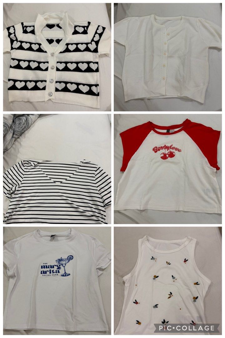 Crop top (Category: Coats, Jackets and Outerwear) located in Cainta. Submitted by emmagirl29 (Listing ID 1462187542, Image 1). Description: Take ALL for ₱200 or pm offer 6 Assorted tops. Mostly crop tops. Some used 1x, some fitted and stored only. Fits small-large I’m usually a small-med frame but i usually upsize because my torso is long so i choose a size bigger to have a longer length. No body odor!‼️ Pls manage expectations as im selling it l