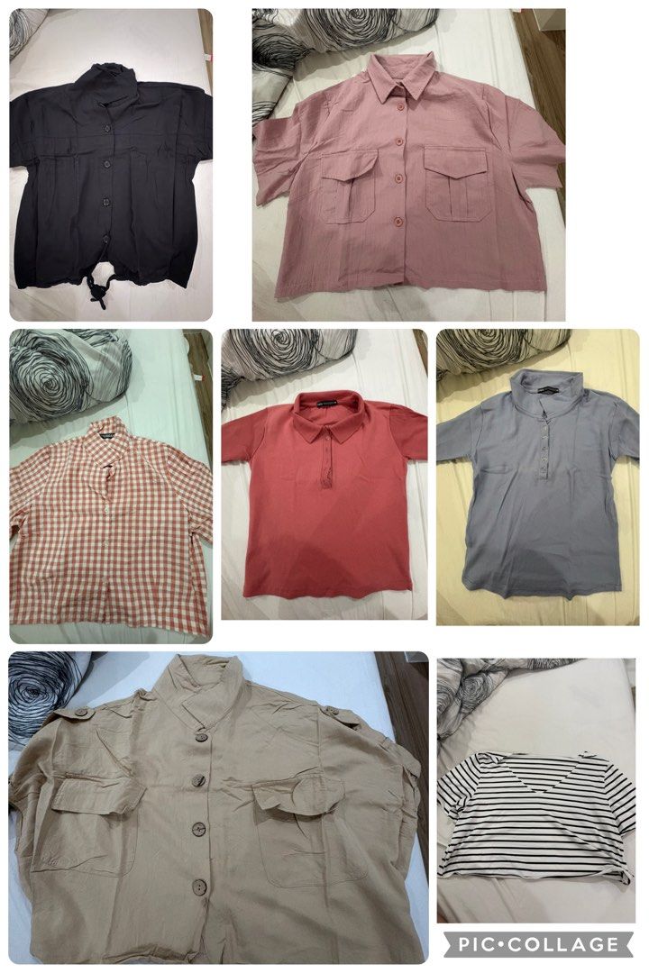 Crop tops (Category: Shirts) located in Cainta. Submitted by emmagirl29 (Listing ID 1462188396, Image 1). Description: Take ALL 7 Assorted tops. Mostly crop tops. Some used 1x, some fitted and stored only. Fits small-large I’m usually a small-med frame but i usually upsize because my torso is long so i choose a size bigger to have a longer length. Or using it as cardigan. No body odor!‼️ Pls manage expectations as im selling it low already. Some 