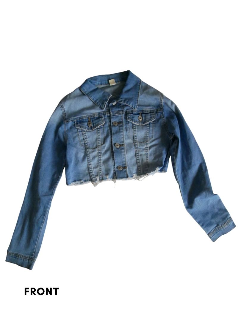 Cropped Light Blue Denim Jacket with Frayed Hem (Category: Coats, Jackets and Outerwear) located in Mandaluyong City. Submitted by heyhellohayes (Listing ID 1462171554, Image 2). Description: - Cute light blue cropped denim jacket - Distressed look with frayed hem - Long sleeves - Button-up front - Chest pockets - Perfect for casual streetwear - Fits XS to S 📸 Check the posted actual photos for details, prices, and sizes 🚫 Strictly: No cancella
