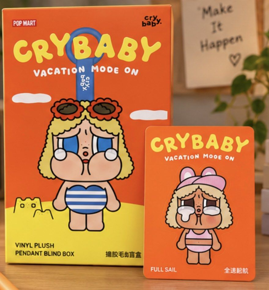 Crybaby Vacation Mode On- Full Sail (Category: Designer & Blind Box Toys) located in Antipolo. Submitted by jennies_closet (Listing ID 1462059384, Image 1). Description: Want to Sell / Not for Trade: Crybaby Vacation Mode On Available: Full Sail 1,150 pesos Condition: Authentic Popmart plush pendant, Brand new,draw string bag, open box below with card Location: Antipolo City Mode of Payment: GCASH or BPI Mode of Delivery: Lalamove or meet up at S