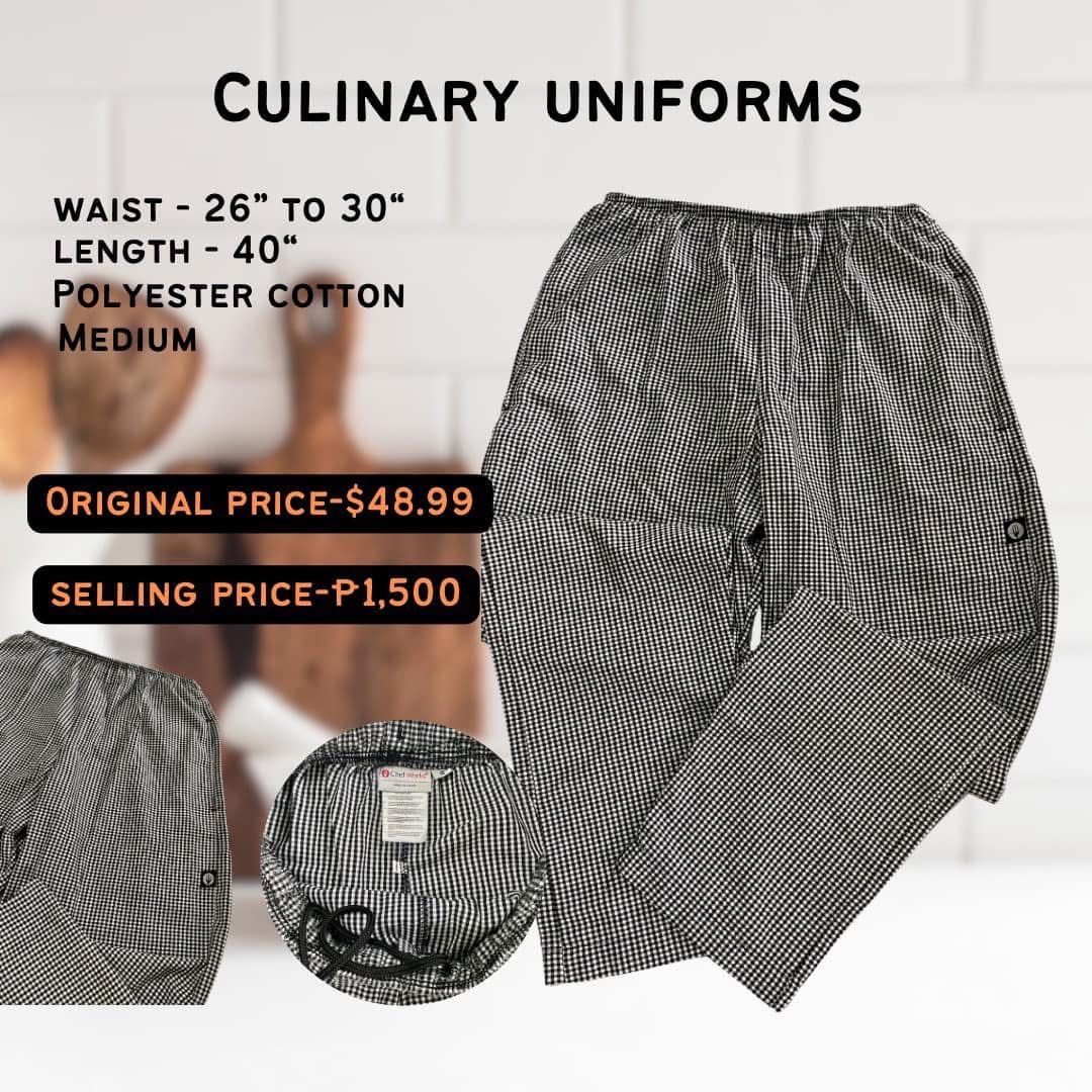 Culinary Uniforms (Category: Looking For) located in Caloocan City. Submitted by seradice_1617 (Listing ID 1462215087, Image 2). Description: 👨‍🍳 CHEF'S CLOSET CLEARANCE SALE – 5 PCS AVAILABLE! 👨‍🍳 Looking for affordable yet professional-quality culinary uniforms? Perfect for culinary students, OJT trainees, bakers, and professional chefs. All items are in good condition, comfortable to wear, and ready for kitchen duty! 💰 Price Range: ₱600 –