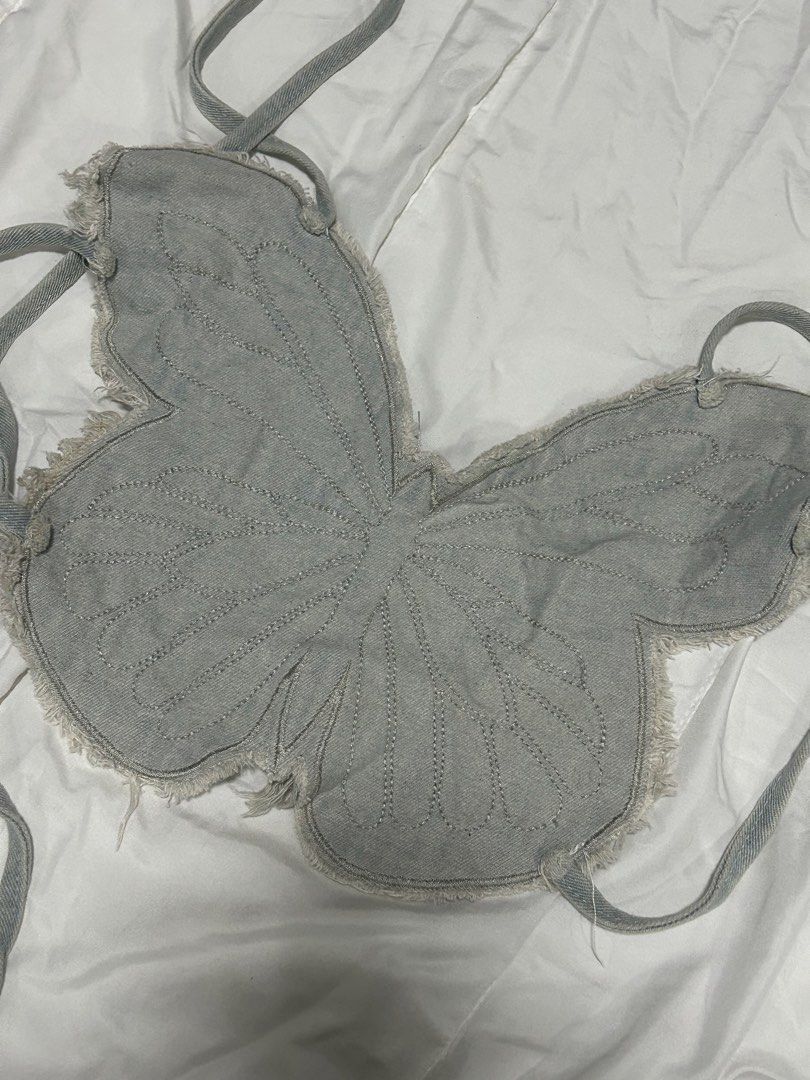 Cute Denim Butterfly Top with Tie Straps (Category: Others Tops) located in Malabon City. Submitted by sleepymatcha (Listing ID 1462239150, Image 3). Description: Butterfly-shaped top - light wash denim - long tie straps - great for festival or halloween looks! price: 100 send pm if interested! .
