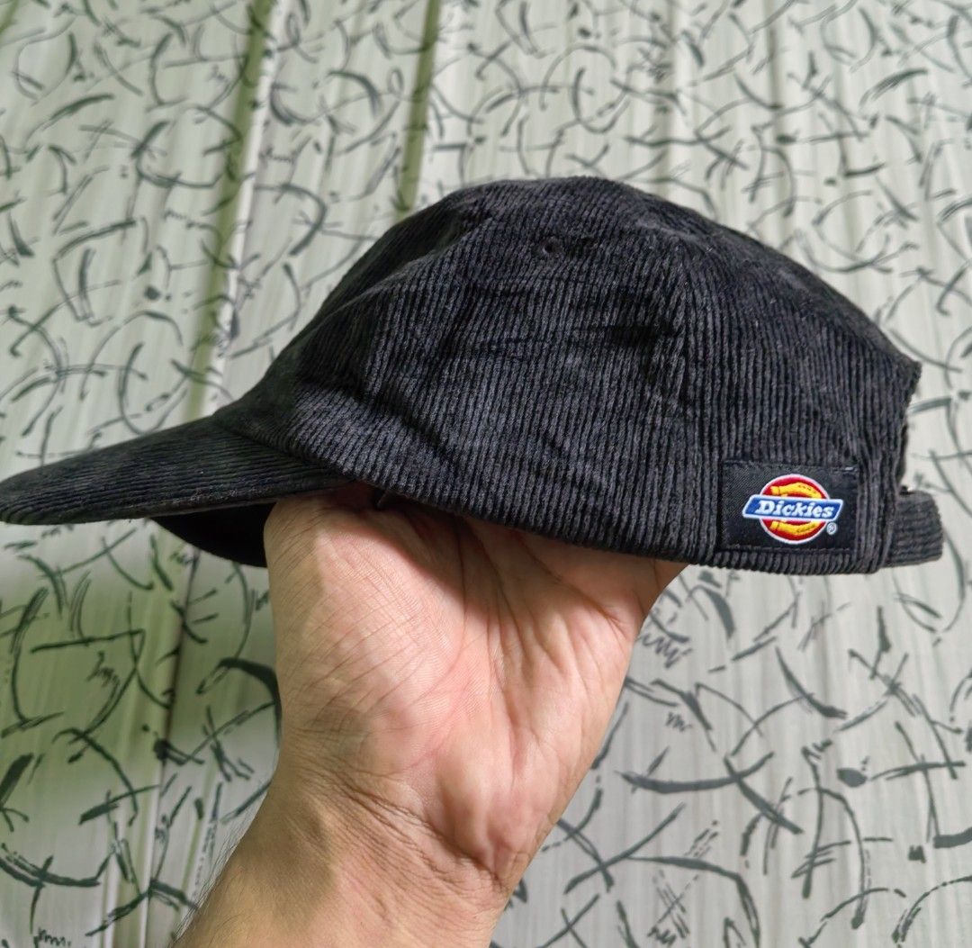 Dickies Corduroy Cap Hat (Category: Caps & Hats) located in Quezon. Submitted by miksxthrift (Listing ID 1462062524, Image 2). Description: - Classic Dickies cap - Made from durable corduroy material - Features embroidered Dickies logo on the front - Includes a patch on the side - Adjustable strap at the back for a customized fit - Perfect for everyday wear and casual styling.