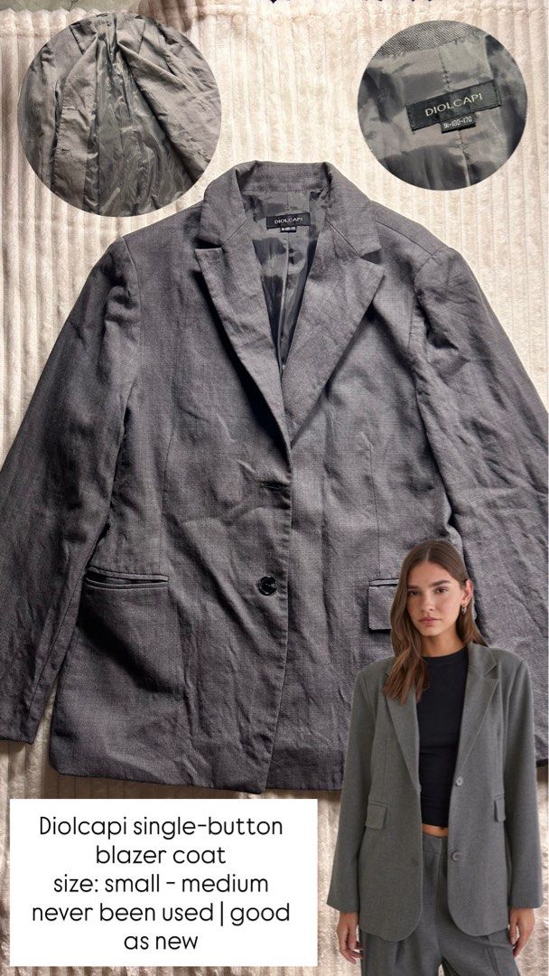 Diolcapi single-button blazer coat (Category: Coats, Jackets and Outerwear) located in Caloocan City. Submitted by ky.mndjr (Listing ID 1462212184, Image 1). Description: Diolcapi single-button blazer coat size: small - medium never been used | good as new.