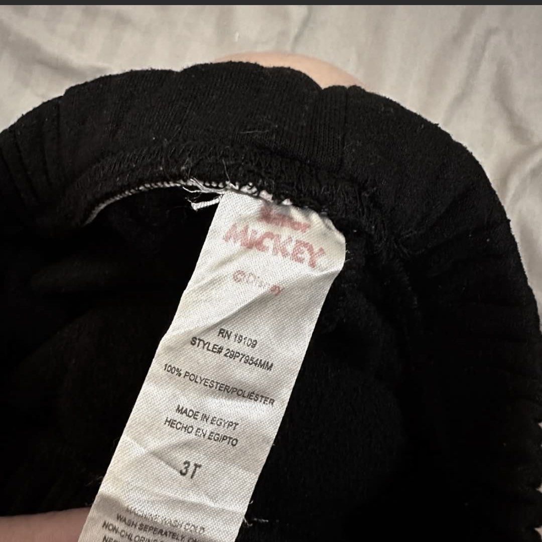 Disney Mickey black jogger pants (Category: Babies & Kids Fashion) located in Makati City. Submitted by popmart (Listing ID 1462121345, Image 2). Description: Length - 22.5” Stretchable Size 3T - Can fit 2 to 5yo.