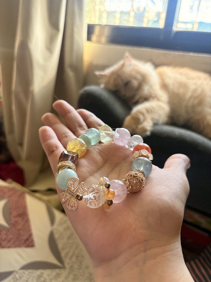 Duobao Gemstone DIY Bracelet (Category: Bracelets) located in Manila. Submitted by charliesxcharms (Listing ID 1462039977, Image 2). Description: Kingkong high quality duobao- aquamarine, rose quartz, clear quartz, nanhong, amethyst, jade donut, lemon jade.