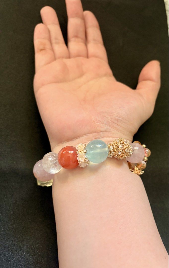 Duobao Gemstone DIY Bracelet (Category: Bracelets) located in Manila. Submitted by charliesxcharms (Listing ID 1462039977, Image 3). Description: Kingkong high quality duobao- aquamarine, rose quartz, clear quartz, nanhong, amethyst, jade donut, lemon jade.