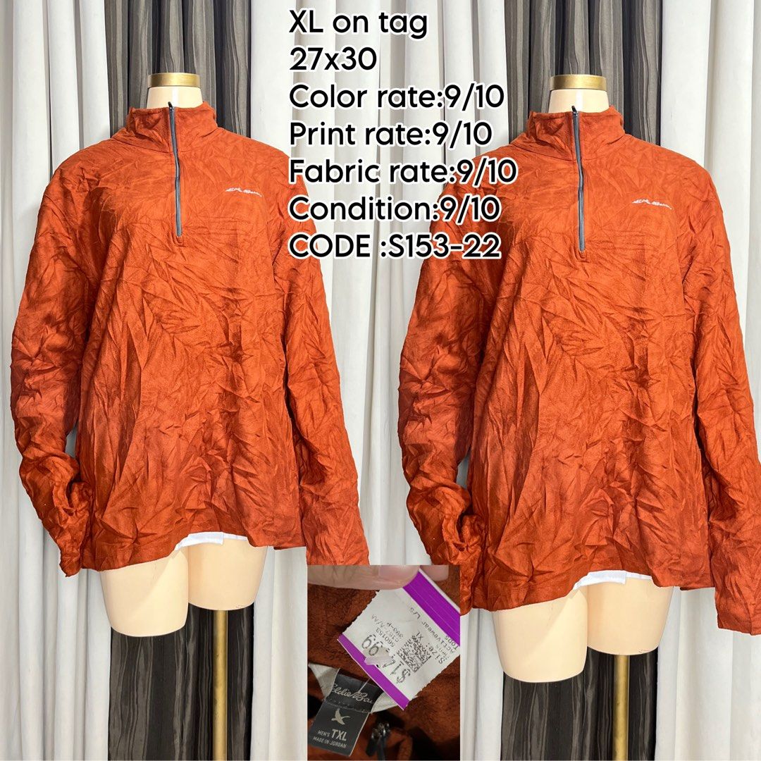 Eddie Bauer XL Orange Pullover (Category: Coats, Jackets and Outerwear) located in Naga. Submitted by rmapprl (Listing ID 1462182342, Image 1). Description: - Eddie Bauer Fleece Pullover - US Sweatshirt - Size: XL - Measurements: 27" length, 30" width - Ideal for outdoor activities.