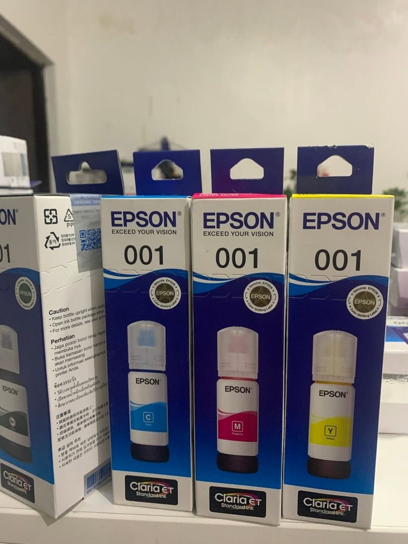 Epson 001Original Ink (Category: Printers, Scanners & Copiers) located in Quezon City. Submitted by inksource123 (Listing ID 1462083673, Image 1). Description: Available Epson 001 Ink Original all Colors .
