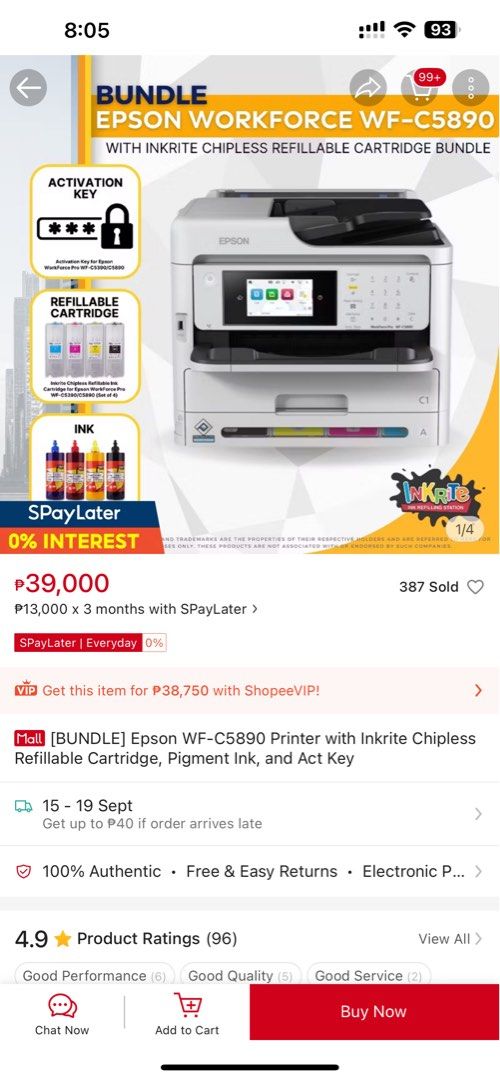 Epson Workforce WF-C5890 Printer with Inkrite Refillable Cartridge Bundle (Category: Printers, Scanners & Copiers) located in Baguio. Submitted by pinkdragon_12 (Listing ID 1462138062, Image 2). Description: 🔥 FOR SALE — EPSON WORKFORCE PRO WF-C5890! 🖨️✨ 🚨 ONLY 1,914 PAGES PRINTED! 🚨 Letting go of my Epson WorkForce Pro WF-C5890 — great for small businesses, printing services, school/work projects, offices & home businesses! 💯 💰 CHOOSE YOUR