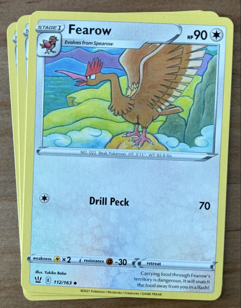 Fearow | Pokemon Cards ~ Battle Styles (Category: Raw Singles) located in Makati City. Submitted by cardlab (Listing ID 1462129493, Image 1). Description: Items are 💯 authentic/original/legit. About The Card: •Language: EN • Number: 112/163 • Uncommon • Normal FOR: • Cards ₱99 and below with Card Sleeves • Cards ₱100 and up with Card Sleeves and Used Toploader • ₱10 for Bnew Tops Packaging (If Shipping): ✔️ Plastic cover ✔️ Cardboard ✔️ Bubble w