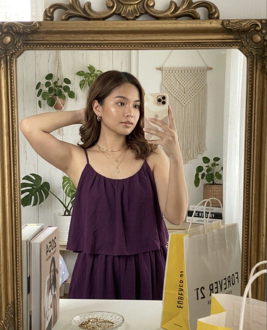 Forever 21 Purple Tiered Top (Category: Sleeveless) located in Manila. Submitted by goldenprngs101 (Listing ID 1462091710, Image 3). Description: - Cute purple Top from Forever 21 - Tiered design with spaghetti straps - Flowy and lightweight fabric - Versatile for casual outings or a night out - Easy to style with sandals or heels #Spaghettistrap#purple #fashion #y2k.