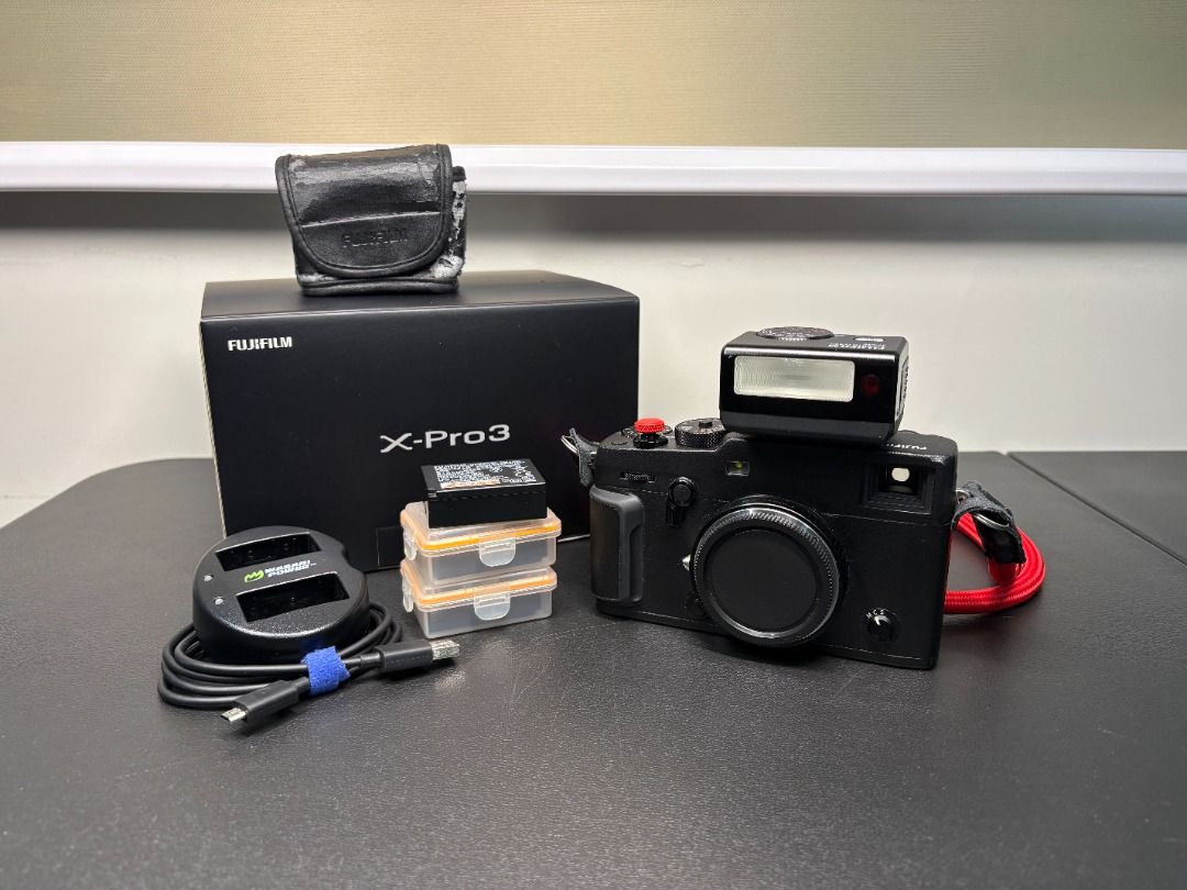 Fujifilm X-Pro 3 and EF-X20 (Category: Cameras) located in Dasmarinas. Submitted by oatmealnaisu (Listing ID 1462043619, Image 1). Description: Selling my pre-loved Fujifilm X-Pro 3 body and rare EF-X20 flash. Both are kept in a dry box and cleaned after every use. Price is negotiable for serious buyers. RFS: No longer used and need funds Comes with: • Original Box • 4 batteries (2 original, 2 Wasabi brand) • Battery charger • Sandisk 128 Gb SD C