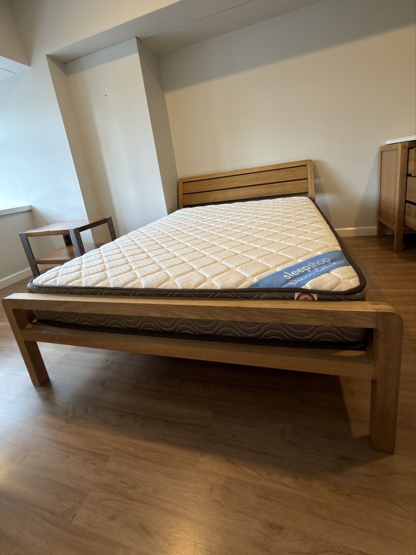 Full Size Bed Frame - Solid Wood, Walnut (Category: Bed Frames & Mattresses) located in Makati City. Submitted by maiemacale (Listing ID 1462163306, Image 2). Description: - Solid wood bed frame with slatted base - Matress not included - Dimensions: 225x146x84 cm (bed height 30cm) - Condition: Brand New, Unused Original Price: Php21,995 Selling Price: Php15,000.