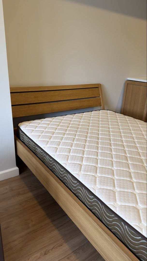 Full Size Bed Frame - Solid Wood, Walnut (Category: Bed Frames & Mattresses) located in Makati City. Submitted by maiemacale (Listing ID 1462163306, Image 3). Description: - Solid wood bed frame with slatted base - Matress not included - Dimensions: 225x146x84 cm (bed height 30cm) - Condition: Brand New, Unused Original Price: Php21,995 Selling Price: Php15,000.