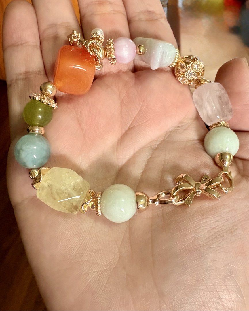 Gemstone DIY bracelet (Category: Bracelets) located in Manila. Submitted by charliesxcharms (Listing ID 1462086222, Image 3). Description: Natural stones- silk jade, rose quartz, meno wuartz, jade, aquamarine, xiuyu, kunzite.