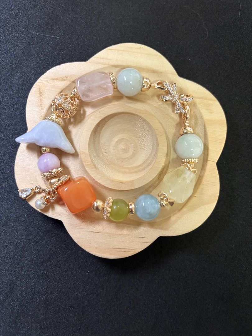 Gemstone DIY bracelet (Category: Bracelets) located in Manila. Submitted by charliesxcharms (Listing ID 1462086222, Image 2). Description: Natural stones- silk jade, rose quartz, meno wuartz, jade, aquamarine, xiuyu, kunzite.