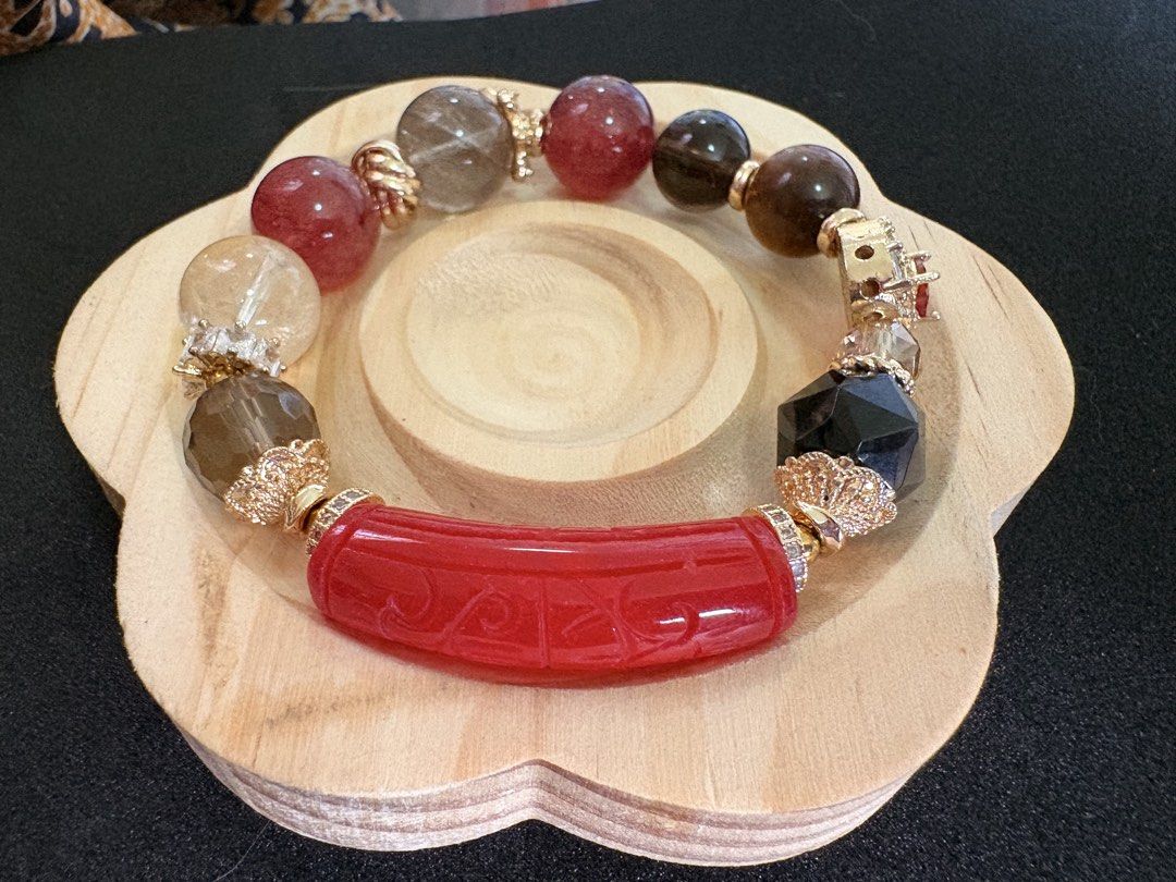 Gemstone DIY bracelet (Category: Bracelets) located in Manila. Submitted by charliesxcharms (Listing ID 1462087039, Image 1). Description: High quality stones- dyed barrel jade, smokey quartz, strawberry quartz, silver obsidian, azezulite and tiger eye.