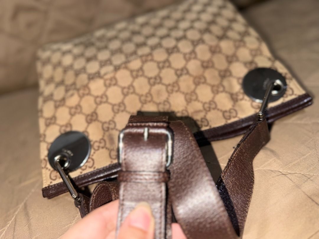 GG CANVAS ECLIPSE (Category: Luxury Bags & Wallets) located in San Pablo. Submitted by calmhawk.60c993 (Listing ID 1462218859, Image 3). Description: - Classic GG monogram canvas - Brown leather trim and strap - Silver hardware details - Signs of wear on canvas trim - Interior is clean - Great everyday bag.