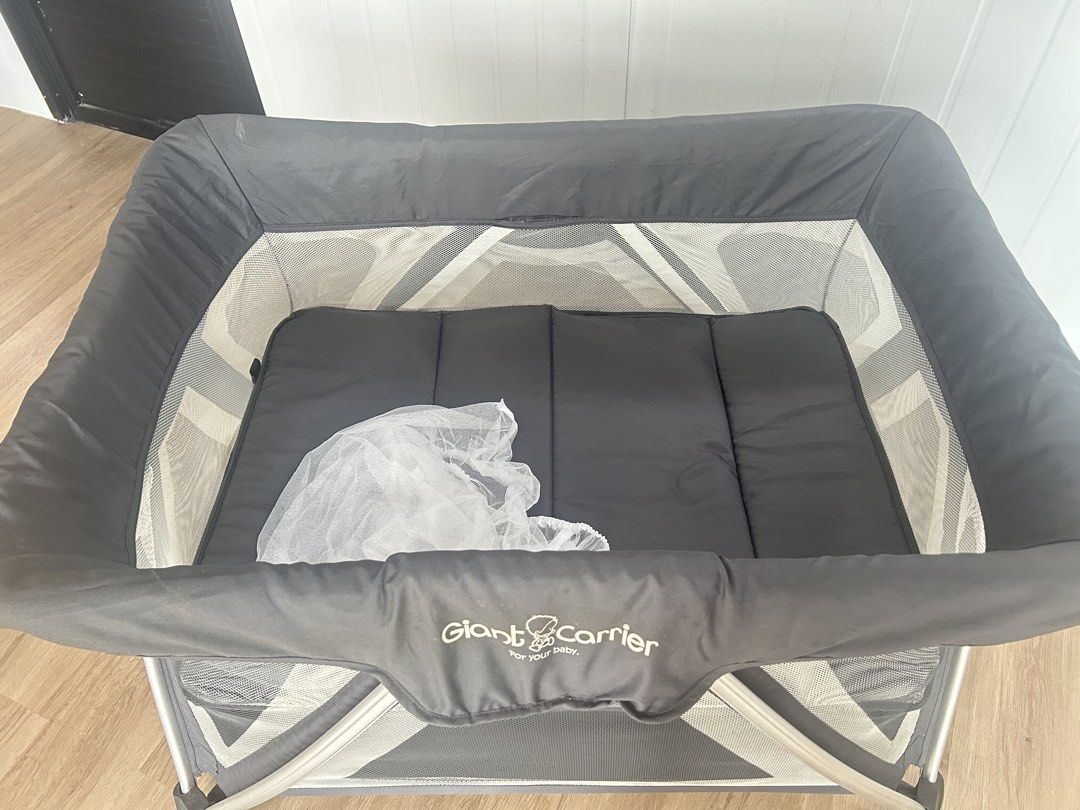 Giant Carrier Geofrey Playpen - Gray (Category: Cots & Cribs) located in Quezon City. Submitted by cheriesonlineshop (Listing ID 1462078702, Image 3). Description: - Brand: Giant Carrier - Model: Geofrey Playpen - Color: gray - Features: Easy to set up and pack away - Original Price: P11,999 one hand fold (folds with bassinet) with carry bag with changing table with upper bassinet adjustable mattress height .