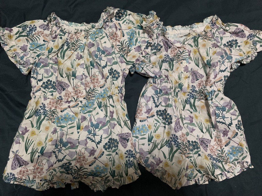Gingersnaps Tiny Floral Baby Rompers (1 piece) (Category: Babies & Kids Fashion) located in Malabon City. Submitted by vewonica (Listing ID 1462110955, Image 1). Description: 1 piece only 18 months size - Cute floral print rompers from Gingersnaps Tiny - Two pieces available - Short sleeves with ruffled neckline - Elasticated waist for comfort - Perfect for warm weather and everyday wear.