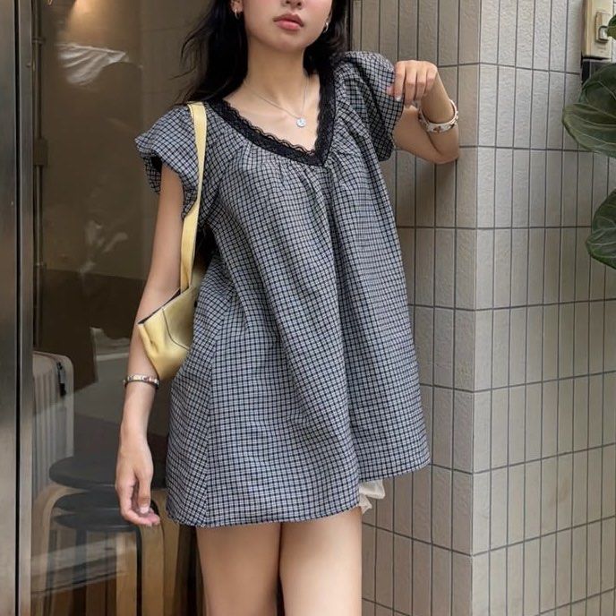 Gingham Mini Dress with Lace Trim (Category: Dresses) located in Quezon City. Submitted by t0fuu (Listing ID 1461796814, Image 2). Description: VN Brand Used once Bought for 1600 .