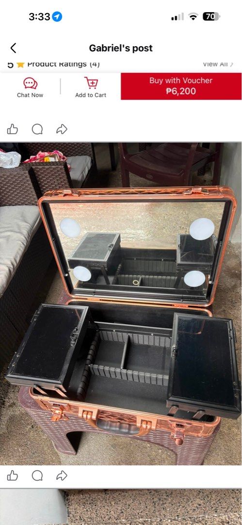 Gladking Rose Gold Diamond LED Makeup Case with Mirror (Category: Makeup) located in Bocaue. Submitted by lanceloya0 (Listing ID 1462242414, Image 2). Description: gladking led makeup kit no issue d na nagamit nakatambak lng 5k my bawas pa Bocaue bulacan.