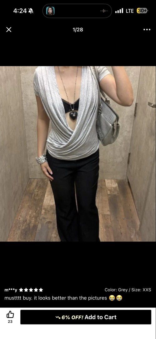 Grey Slouch Neck Top Y2K (Category: Blouses) located in Makati City. Submitted by audrey.hepburn (Listing ID 1462115823, Image 3). Description: - Super soft grey top - Unique drape neckline - Cap sleeves - Lightweight and comfortable fabric - Versatile: dress up or down - Flattering fit - Ideal for nights out or casual days.