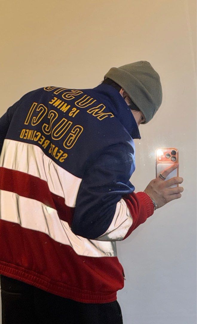 Gucci 100th Anniversary Jacket (Category: Coats, Jackets and Outerwear) located in Bacolod City. Submitted by moboandmoga (Listing ID 1462136834, Image 1). Description: Gucci 100th Anniversary Jacket Size: Medium frame Excellent Condition (Sizing info) Width: 24 inches Length: 25.7”.
