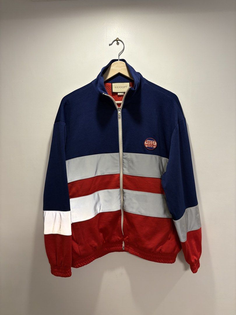 Gucci 100th Anniversary Jacket (Category: Coats, Jackets and Outerwear) located in Bacolod City. Submitted by moboandmoga (Listing ID 1462136834, Image 3). Description: Gucci 100th Anniversary Jacket Size: Medium frame Excellent Condition (Sizing info) Width: 24 inches Length: 25.7”.