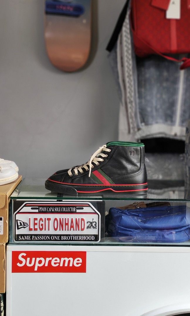 Gucci 1977 Leather High Top Sneaker (Category: Sneakers & Footwear) located in General Mariano Alvarez. Submitted by legitonhand.ph35961 (Listing ID 1462175275, Image 1). Description: Gucci 1977 Leather High Top Sneaker Available size 40 (best fit 41 Euro) 100℅ Authentic / Original💯 Prw owned / Excellent condition ☑️ No Box 📦 ‼️issue replacement insole☑️ Available Cod Thru Lbc🛵.