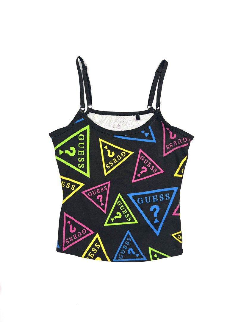 Guess Neon Graphic Cami Tank Top (Category: Sleeveless) located in Angeles City. Submitted by fruits.ph (Listing ID 1462164414, Image 1). Description: Measurements B:14” W:11” L:14”(w/o straps) Size on Tag: XS Best Fit: S-M *Flat lay measurements* Mannequin Size: M (34”; 25”) Color Rate: 10/10 Flaws: None Fabric Type: Cotton/ Stretchable Fabric Addt’l Note: Almost brand new ***Color may vary due to lighting. This item is properly washed and disin